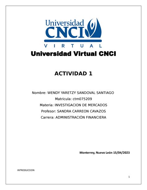 Actividad Investigacion De Mercados Universidad Virtual Cnci