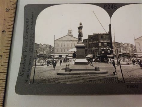 Boston Massachusetts Keystone Stereoview Samuel Adams Monument Faneuil