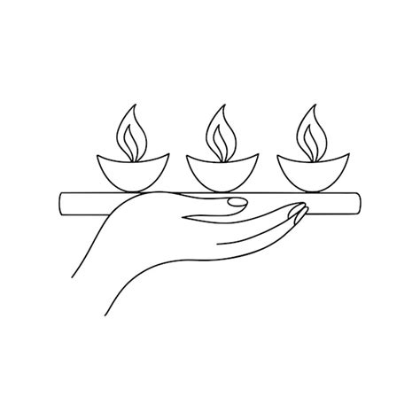 Premium Vector Hand With Candles In Outline Style Diwali Light