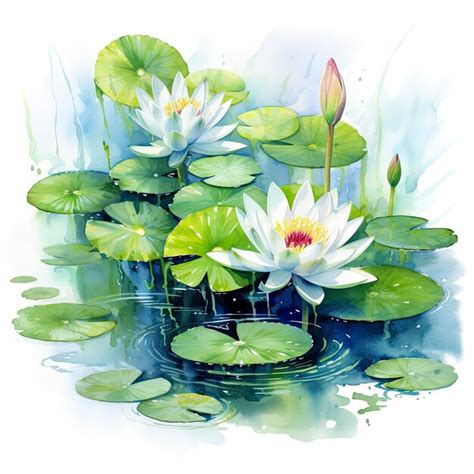 Premium AI Image | Water Lily in Pond Watercolor design