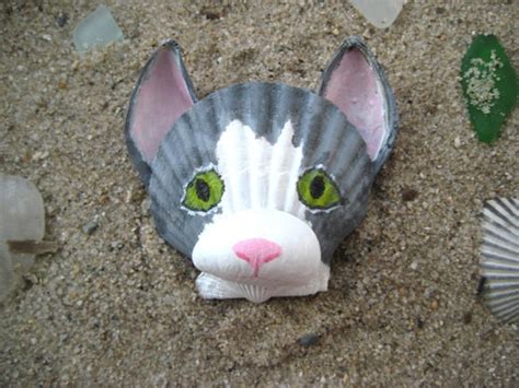 Items Similar To Gray And White Cat Magnet Seashell Cat Magnet Beach