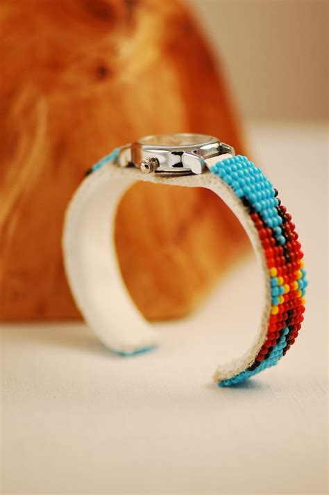 Bracelets Native Beads Navajo Multi Colored Seed Bead Watch