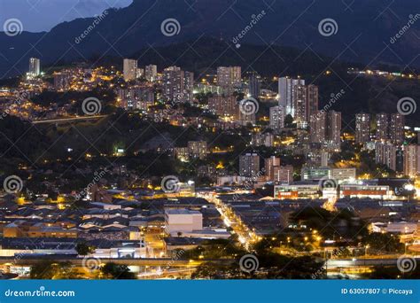 Cityscape Of Medellin At Night Colombia Editorial Photography Image