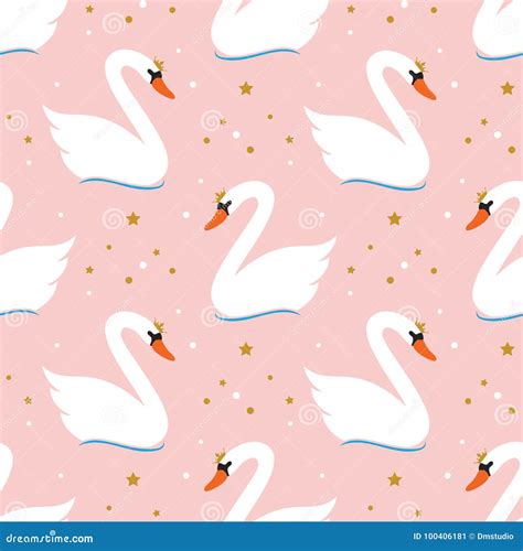 Seamless Swan Pattern Vector Stock Vector Illustration Of Golden