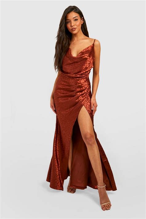 Satin Cowl Neck Ruched Maxi Dress Boohoo