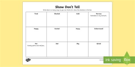 Show Don’t Tell Worksheet – CfE Teaching Resource