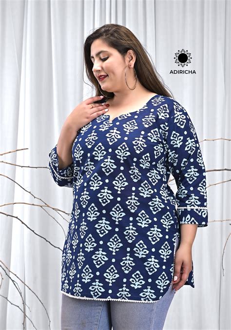 Shop Now Jaipuri Indigo Plus Size Tops - ADIRICHA