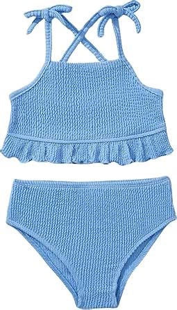 Amazon BEAUDRM Girl S Piece Swimsuit Textured Ruffle Hem Cami Bikini Top And High Waist