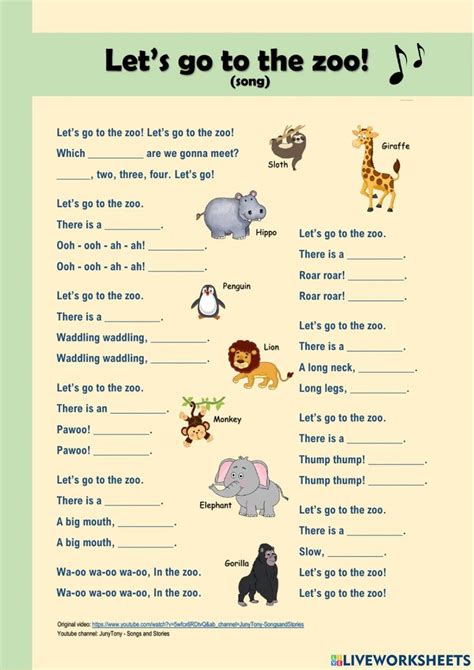 Let's go to the zoo - Song worksheet | Dear zoo, Zoo songs, Songs