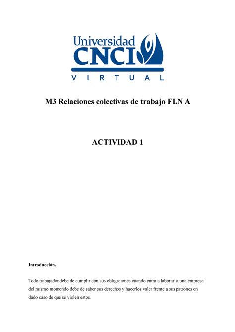 M Relaciones Colectivas De Trabajo Fln A M Relaciones Colectivas De