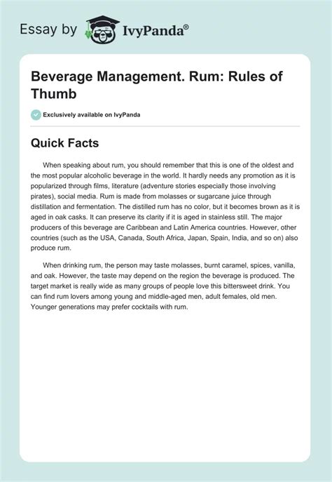 Beverage Management. Rum: Rules of Thumb - 631 Words | Essay Example