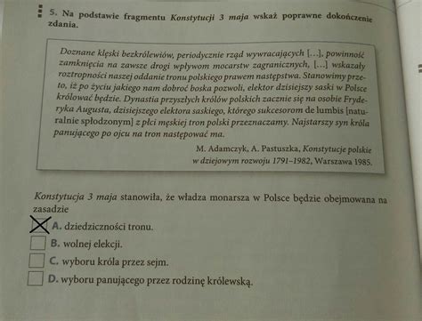 Na podstawie fragmentu Konstrukcji 3 maja wskaż poprawne dokończenie