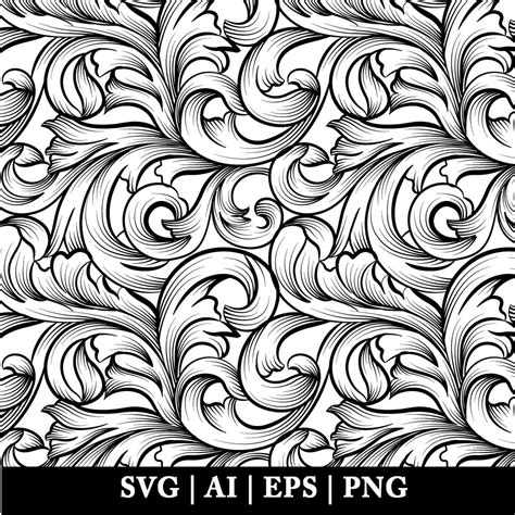 Tooled Leather Swirls Pattern Western Seamless Pattern Baroque Seamless