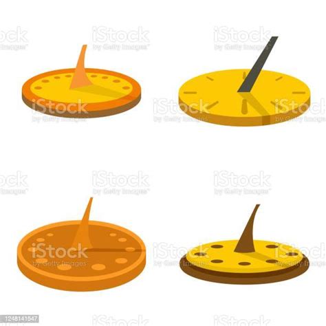 Sundial Icons Set Flat Style Stock Illustration Download Image Now Sundial Circle Clock