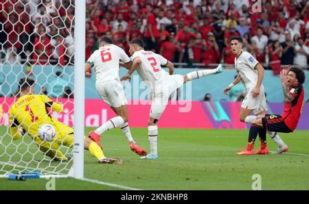 Il Marocchino Achraf Hakimi Segna Un Gol E Il Portiere Belga Thibaut