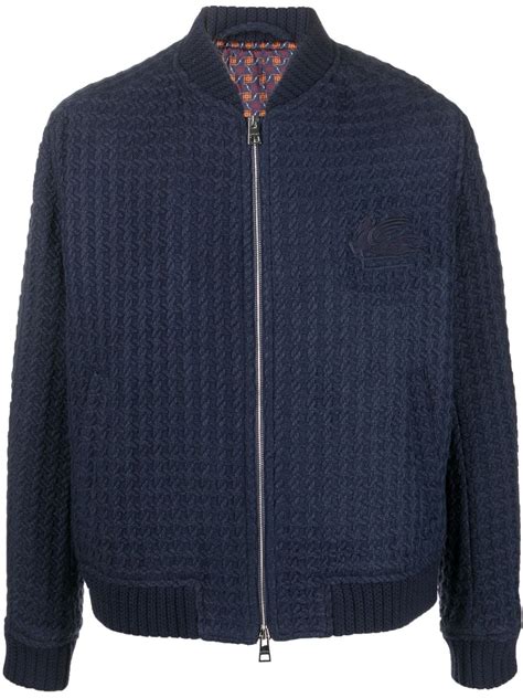 ETRO Basket Weave Zip Up Jacket Blue FARFETCH UK