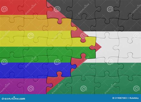 Puzzle With The Colourful National Flag Of Palestine And Rainbow Gay
