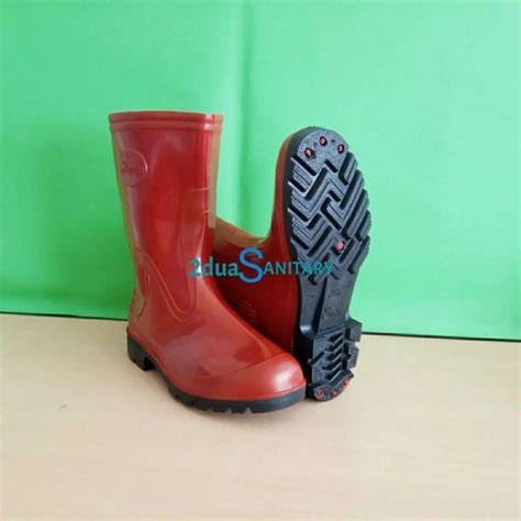 Jual Sepatu Boots Proyek Karet Model Pendek Pria Dan Wanita Merah Sol