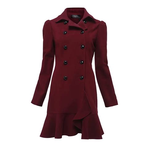 Buy Sisjuly Double Breasted Female Elegant Burgundy Coats Fall Winter Wool