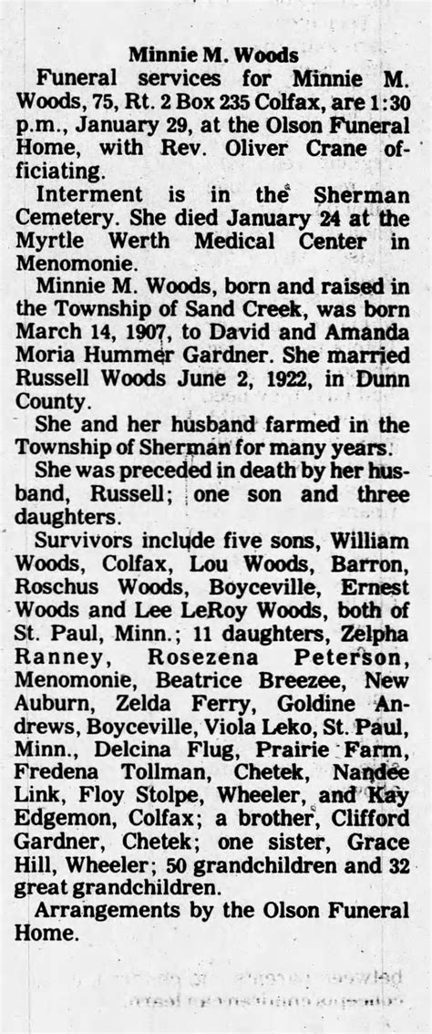 Obituary For Minnie M Woods Aged 75 Jan 23 1983 ™
