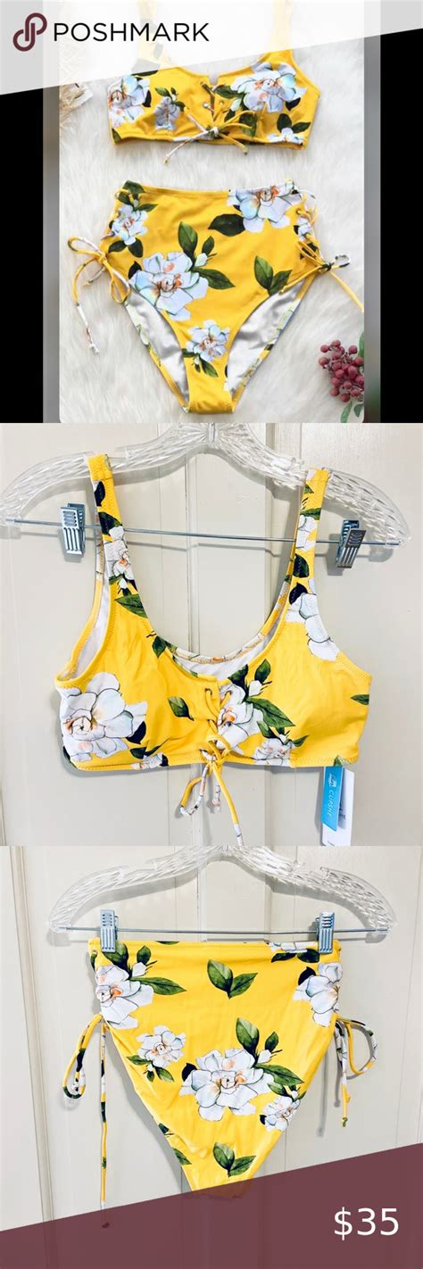 NWT Yellow White Tie Up Cupshe High Waist Bikini Bikinis Cupshe