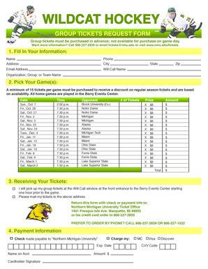 Fillable Online Nmu Wildcat Hockey Group Tickets Request Form