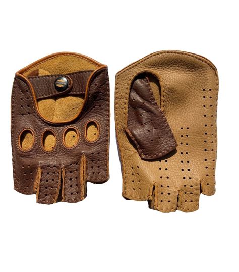 Men S Fingerless Cycling Driving Leather Gloves Deerskin Coganc Tan