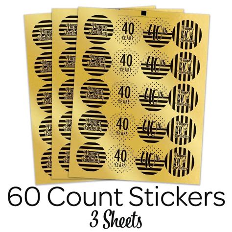 Black And Gold 40th Birthday Metallic Foil Party Circle Labels 40th Birthday Party Decorations