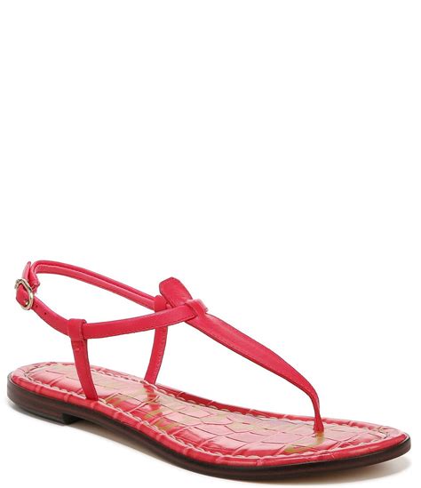 Sam Edelman Gigi Crocodile Embossed Leather Detail Flat T Strap Sandals