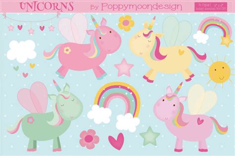 Unicorns Clipart By Poppymoon Design Thehungryjpeg