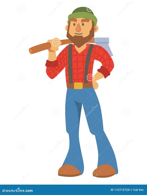 Woodcutter Bearded Lumberjack Vector Character With An Ax In His Hand