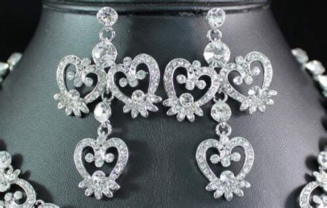 Victorian Clear Austrian Rhinestone Crystal Bib Necklace Earrings Set