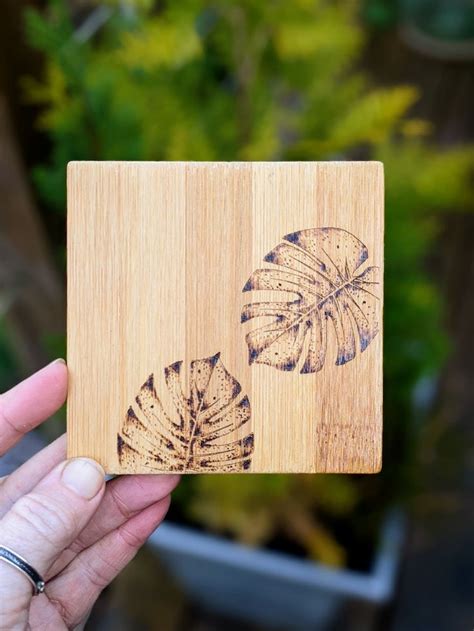 Coaster Wood Bamboo Wood Burnt Engraved Artwork Kitchen Decor Drink