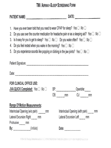 Fillable Online Tm I Airway Sleep Screening Form Patient Name Fax Email