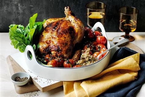 Chorizo And Rice Stuffed Roast Chicken With Pedro Ximenez Roasted Tomatoes Recipe Recipes