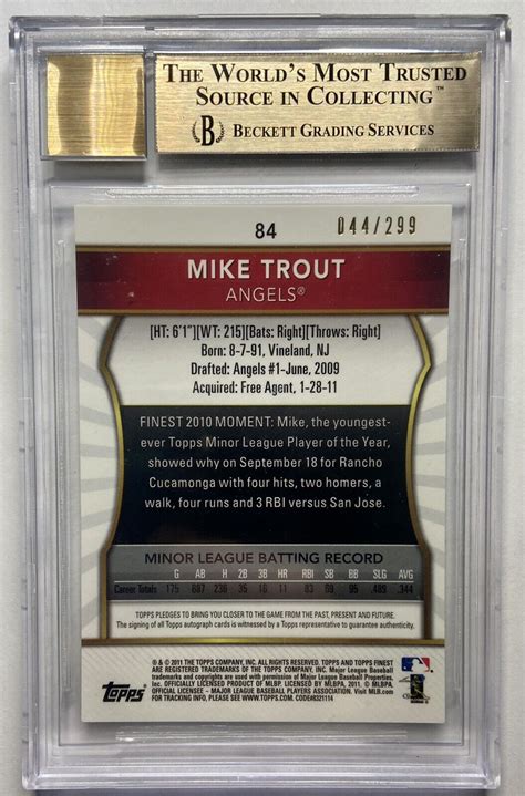 Mike Trout Finest Rookie Autograph X Fractor Bgs Pristine