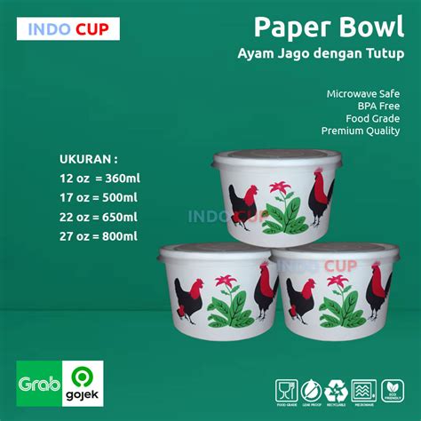 Jual Paper Bowl Ayam Jago Mangkok Kertas Mie Ayam Bakso Dengan