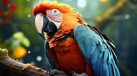 Premium AI Image | Vibrant macaw perching on branch in tropical ...