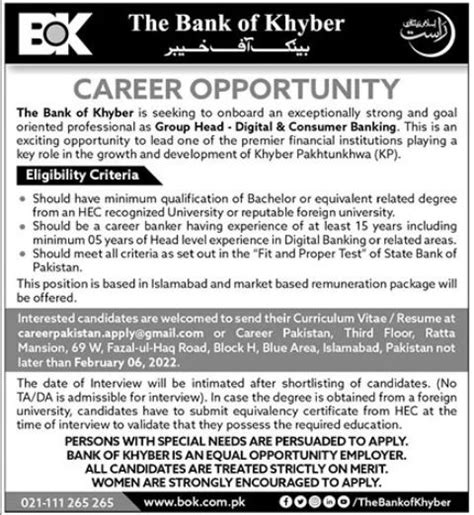 The Bank Of Khyber BOK Jobs 2022 2024 Job Advertisement Pakistan