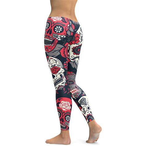 Womens Workout Yoga Pink Sugar Skull Leggings White Black Pink