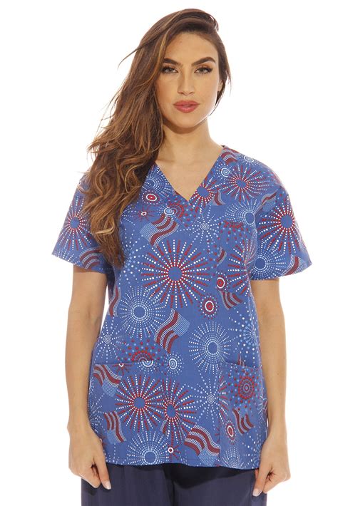 Just Love Womens Scrub Tops Scrubs Pink Flower Flags And