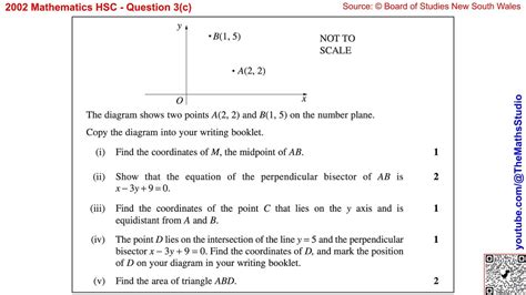 2002 Maths 2u Hsc Q3c Solve Coordinate Geometry Problem Involving Midpoint And Area Of Triangle