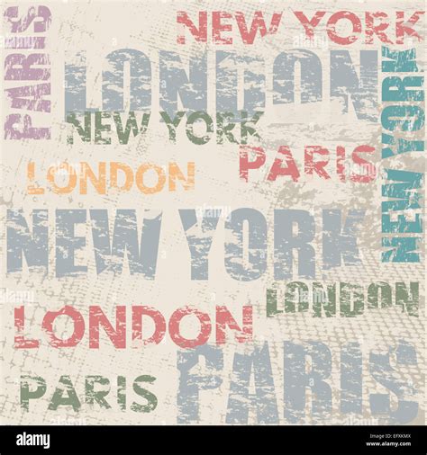 Typographic Poster Design With City Names London Paris And New York On