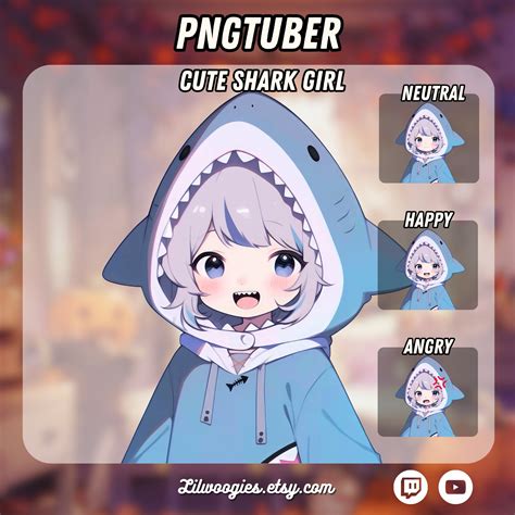 Cute Shark Girl Pngtuber Kawaii Chibi Ready for Twitch Vtuber Avatar ...