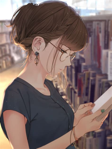 Brunette Anime Anime Girls Artwork Glasses 2048x2732 Wallpaper