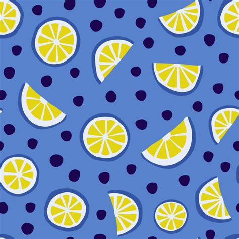 Premium Vector Colorful Seamless Pattern With Lemon Slices On Blue Background Vector Repeat