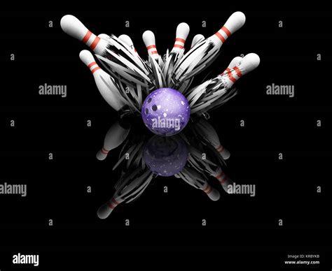 3d Render Of A Bowling Ball Smashing Into Pins Stock Photo Alamy