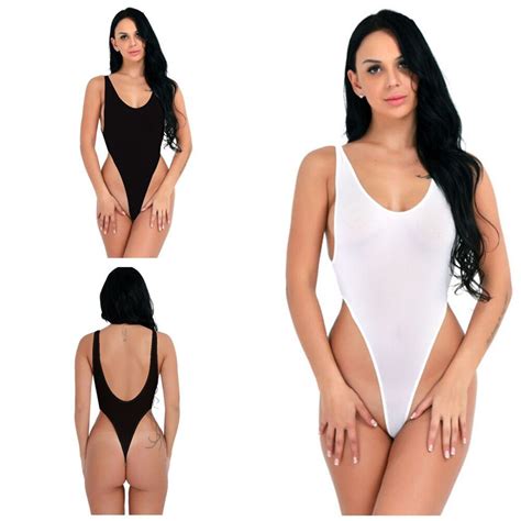 Women Sexy Sheer See Through One Piece High Cut Bodysuit Thong Swimsuit