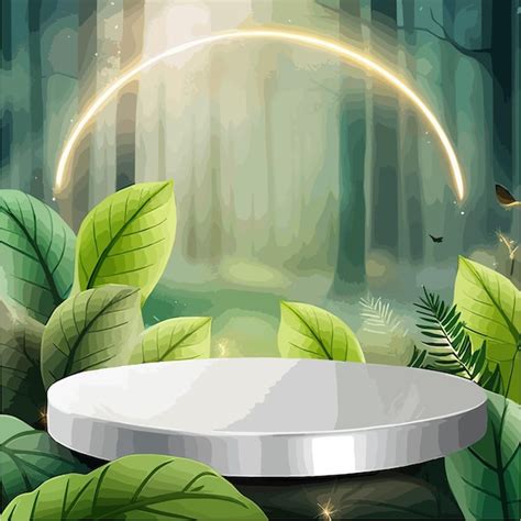 Pódio de pedra plana em ilustração de floresta mágica palco natural de