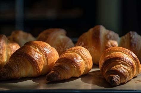 Golden Croissant Stack Delectable Buttery Flaky Layers Cooling On